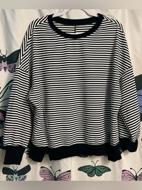 Striped side slit sweater